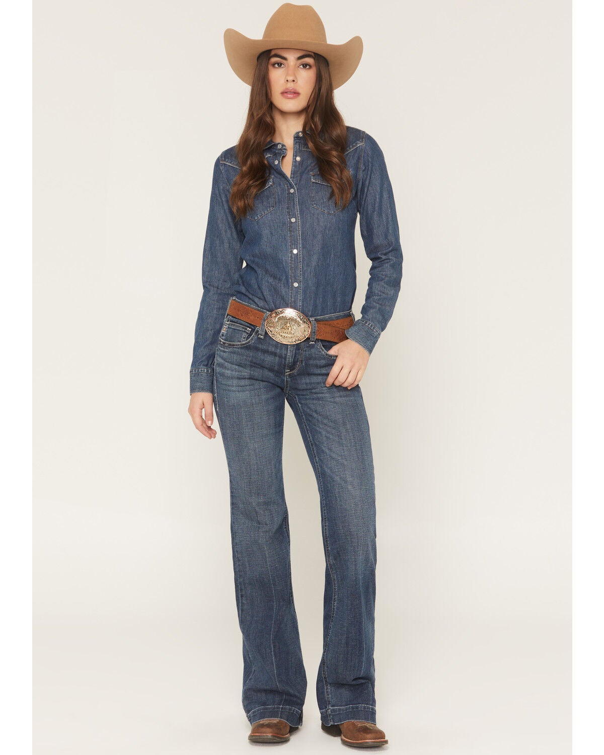 Image #1 - Ariat Women's Lelani Medium Wash Perfect Rise Trouser Stretch Denim Jeans, Medium Wash, hi-res