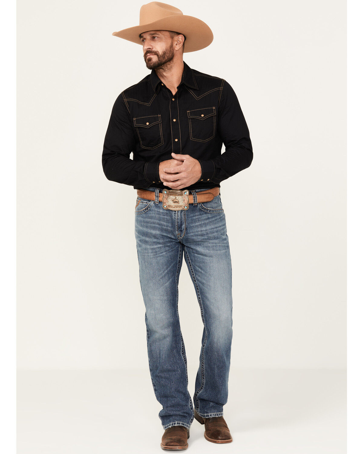 Image #1 - Ariat Men's M5 Weatherford Smokey Medium Wash Straight Rigid Denim Jeans, Medium Wash, hi-res