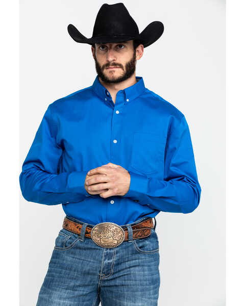 Image #1 - Cody James Core Solid Twill Long Sleeve Western Shirt , Navy, hi-res