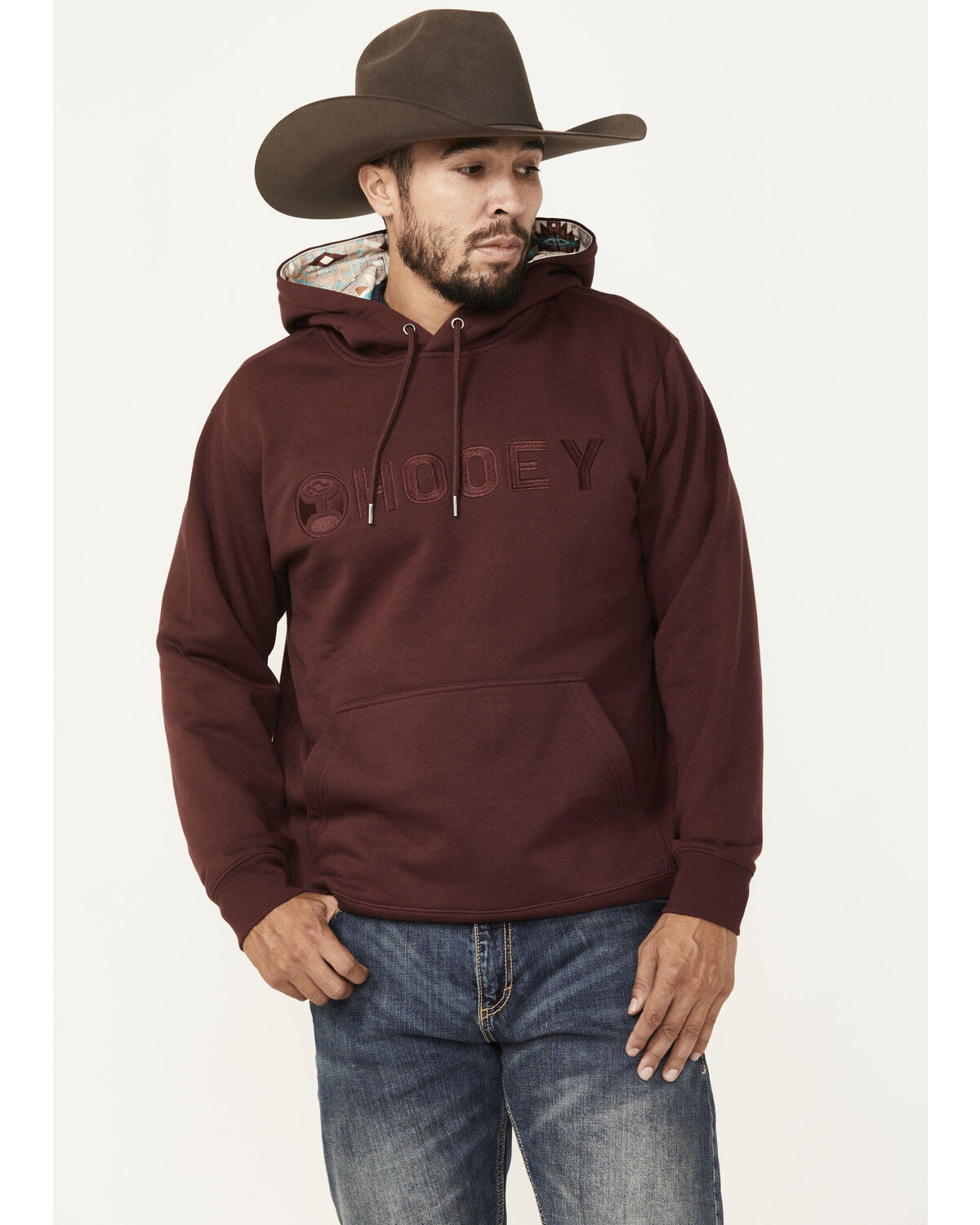 Image #1 - Hooey Men's Boot Barn Exclusive Embroidered Logo Hooded Sweatshirt, Maroon, hi-res