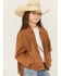 Image #3 - Fornia Girls' Solid Fringe Faux Suede Zip-Up Jacket, Camel, hi-res