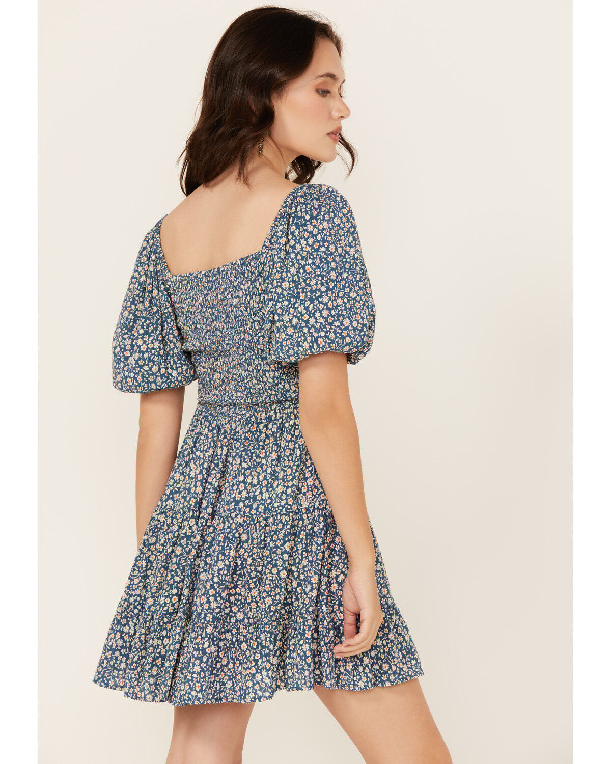 Image #4 - Angie Women's Ditsy Floral Print Tie Front Mini Dress, Blue, hi-res