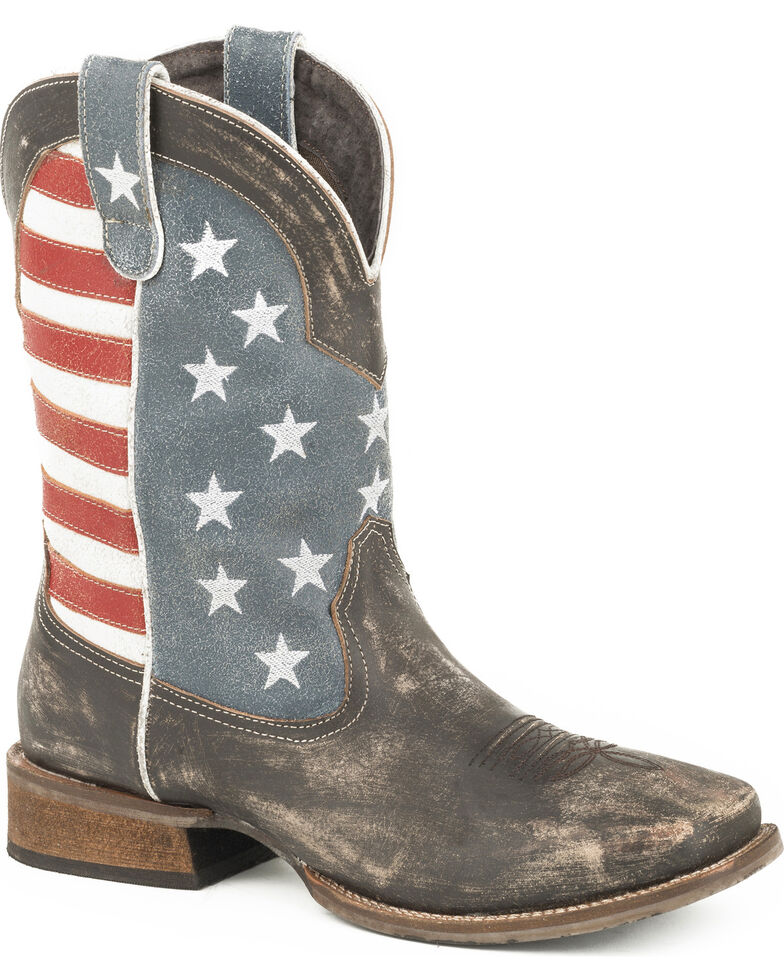 Roper Men's American Flag Cowboy Boots - Square Toe, Brown, hi-res