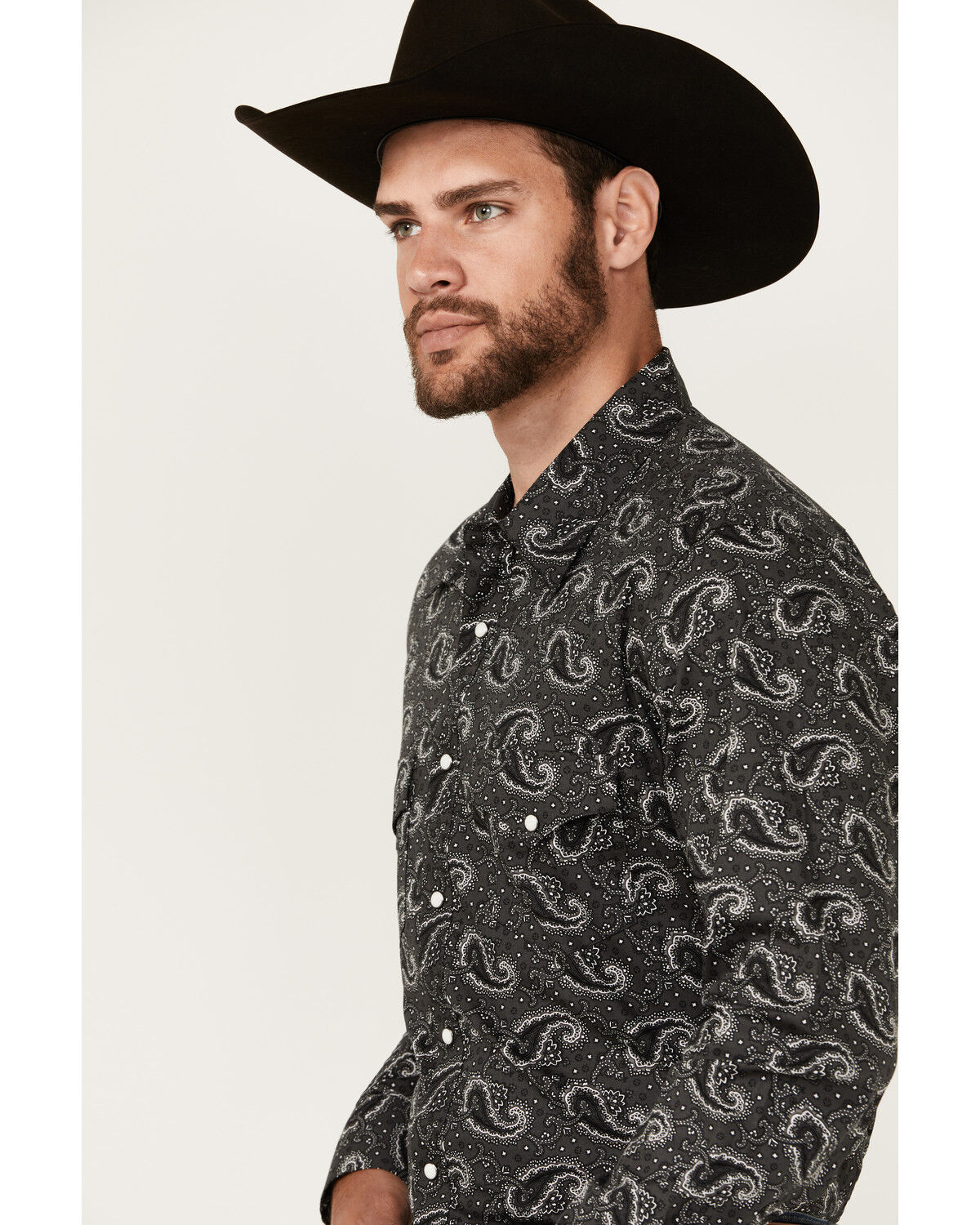 Image #2 - Rock & Roll Denim Men's Paisley Print Long Sleeve Snap Stretch Western Shirt, Black, hi-res