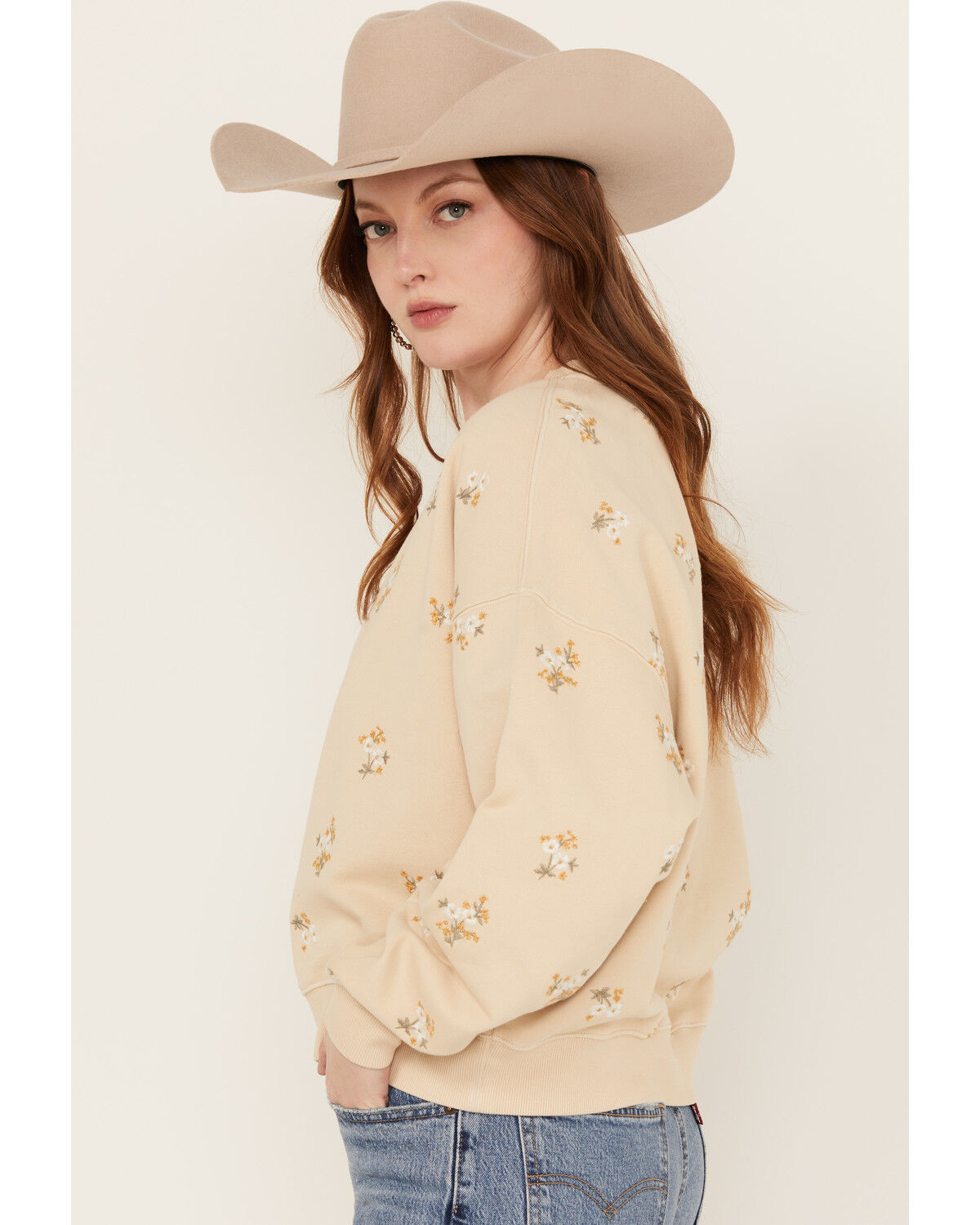 Image #2 - Driftwood Women's Ditsy Flower Embroidered Sweatshirt, Cream, hi-res