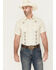 Image #1 - Panhandle Men's Southwestern Embroidered Short Sleeve Pearl Snap Western Shirt, Natural, hi-res