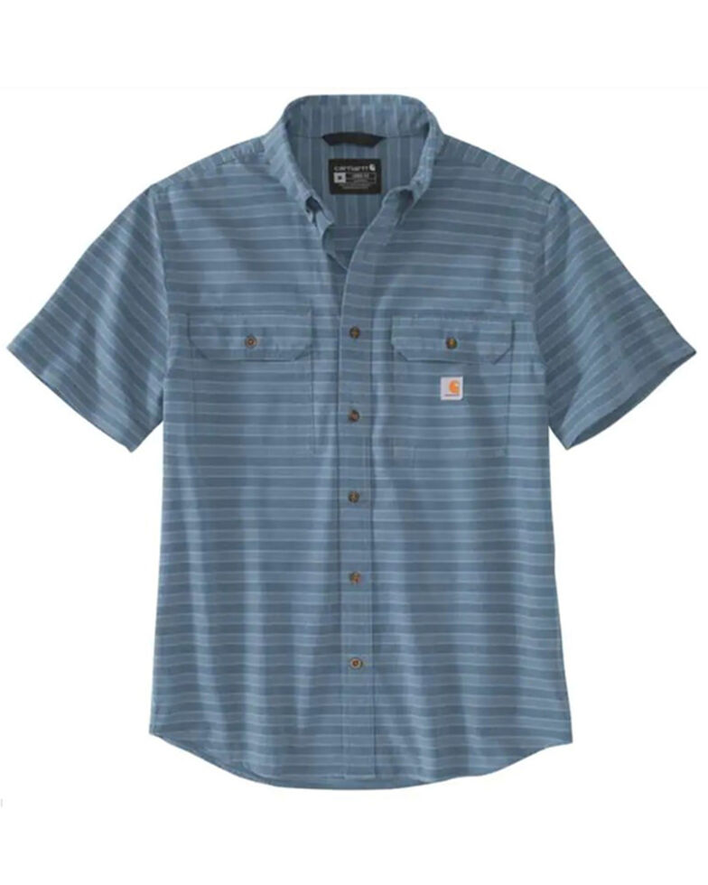 Carhartt Men's Loose Fit Bluestone Plaid Midweight Short Sleeve Button-Down Work Shirt , Blue, hi-res