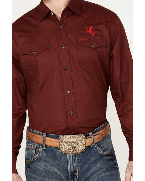 Image #3 - Rodeo Clothing Men's Mexico Logo Long Sleeve Snap Western Shirt, Burgundy, hi-res