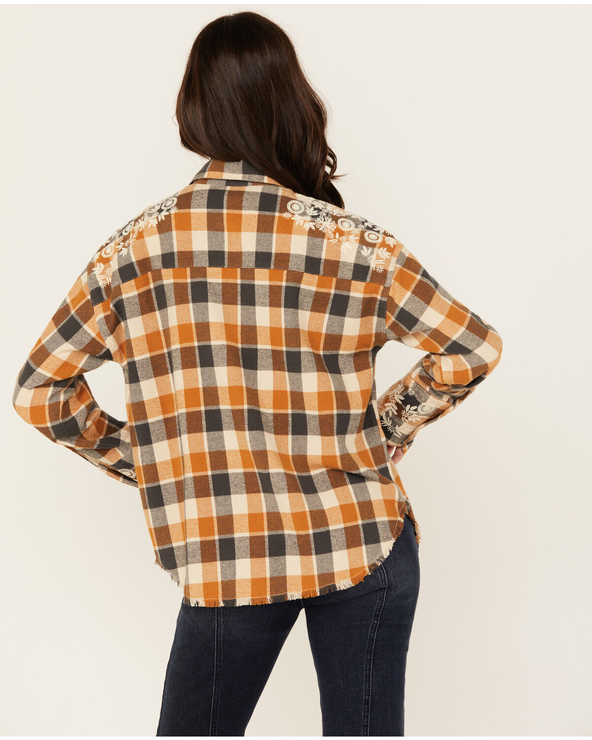 Image #4 - Cleo + Wolf Women's Christian Plaid Print Embroidered Long Sleeve Button-Down Western Shirt, Caramel, hi-res