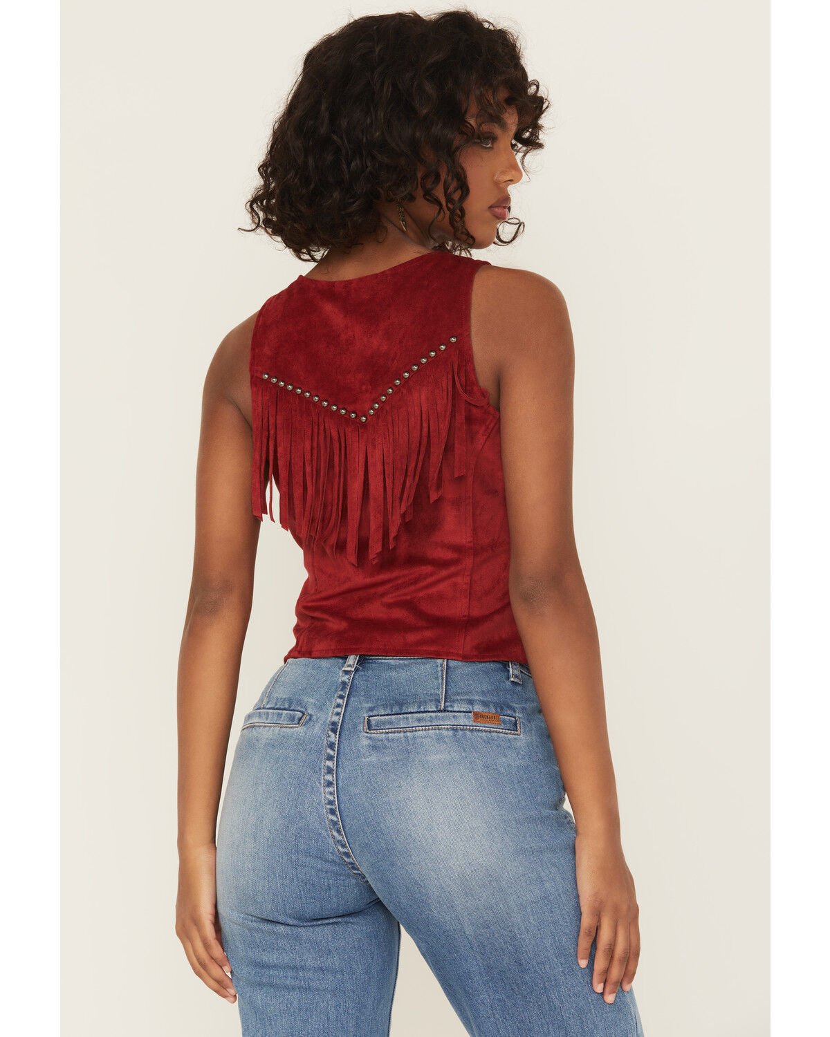 Image #4 - Rock & Roll Denim Women's Fringe Faux Suede Vest, Red, hi-res
