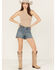 Image #1 - Rock & Roll Denim Women's Medium Wash High Rise Studded Cut-Off Stretch Denim Shorts, Medium Wash, hi-res