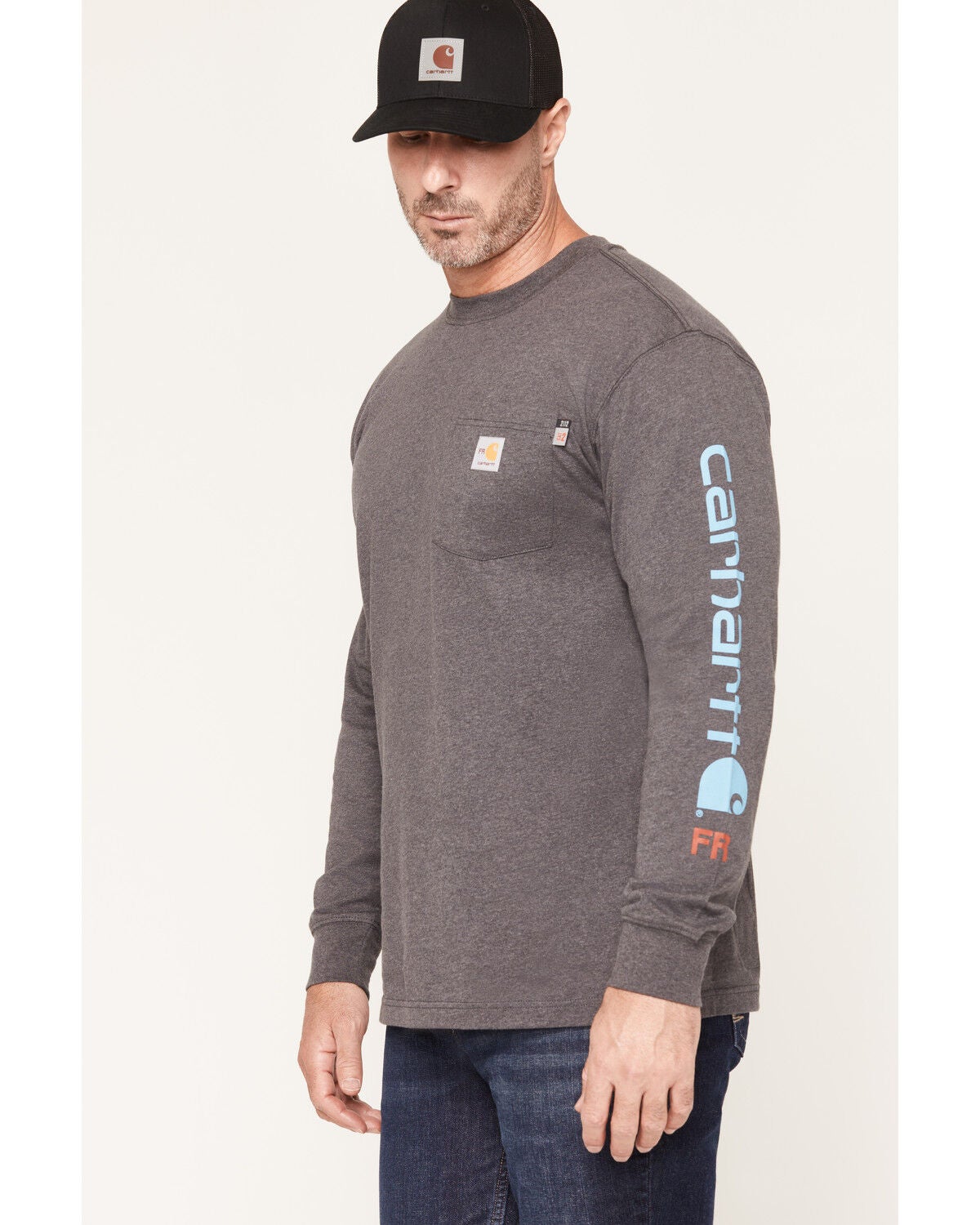 Image #2 - Carhartt Men's FR Loose Fit Midweight Logo Long Sleeve Graphic Work Shirt, Charcoal, hi-res