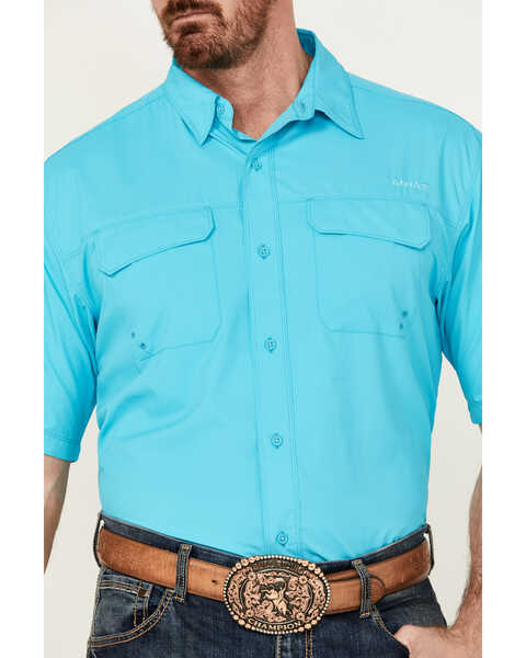 Image #3 - Ariat Men's VentTEK Outbound Solid Short Sleeve Performance Shirt, Turquoise, hi-res