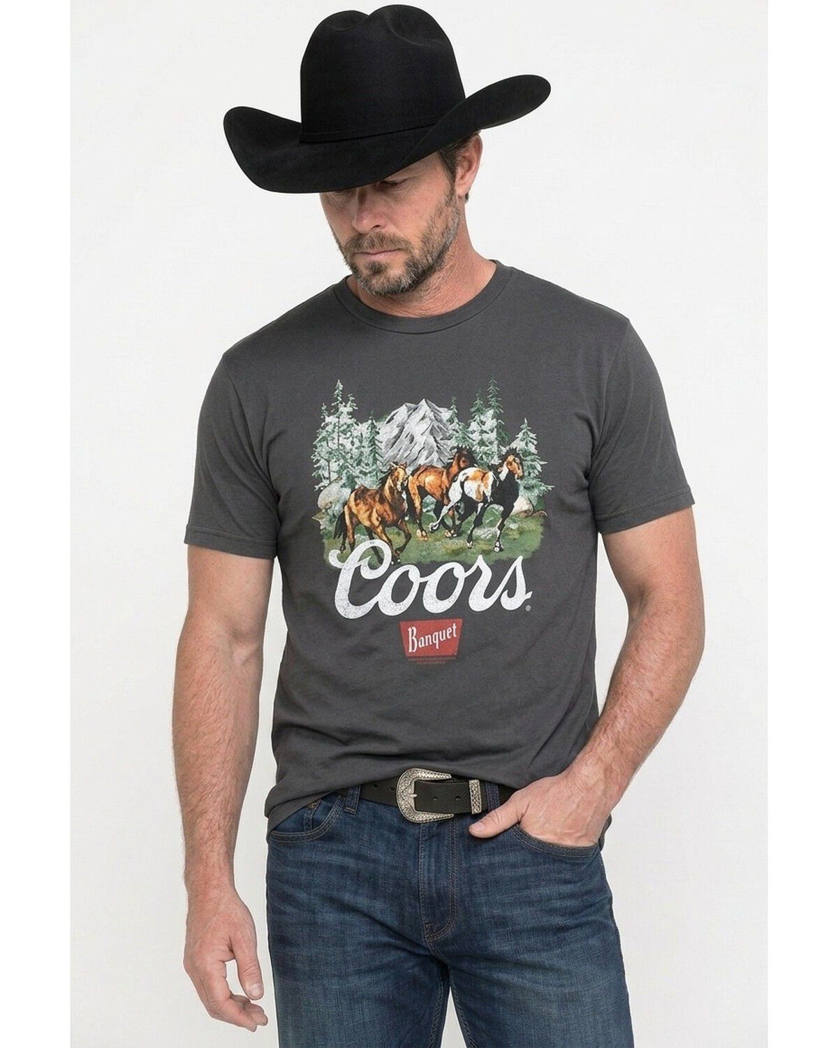 Image #1 - Coors Men's Holiday Horses Short Sleeve Graphic T-Shirt, Charcoal, hi-res