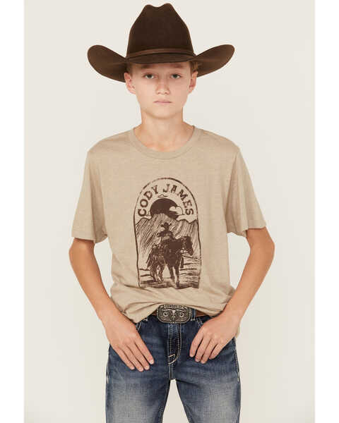 Cody James Boys' Cowboy Sketch Short Sleeve Graphic T-Shirt , Oatmeal, hi-res