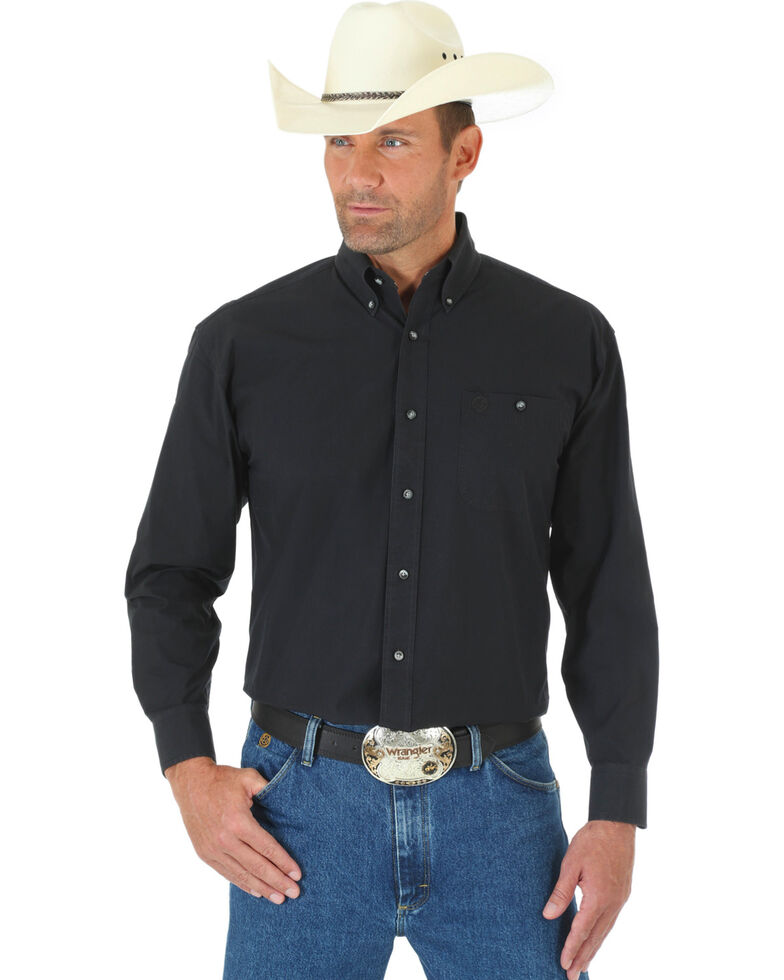 George Strait by Wrangler Men's Black Long Sleeve Western Shirt - Tall, Black, hi-res