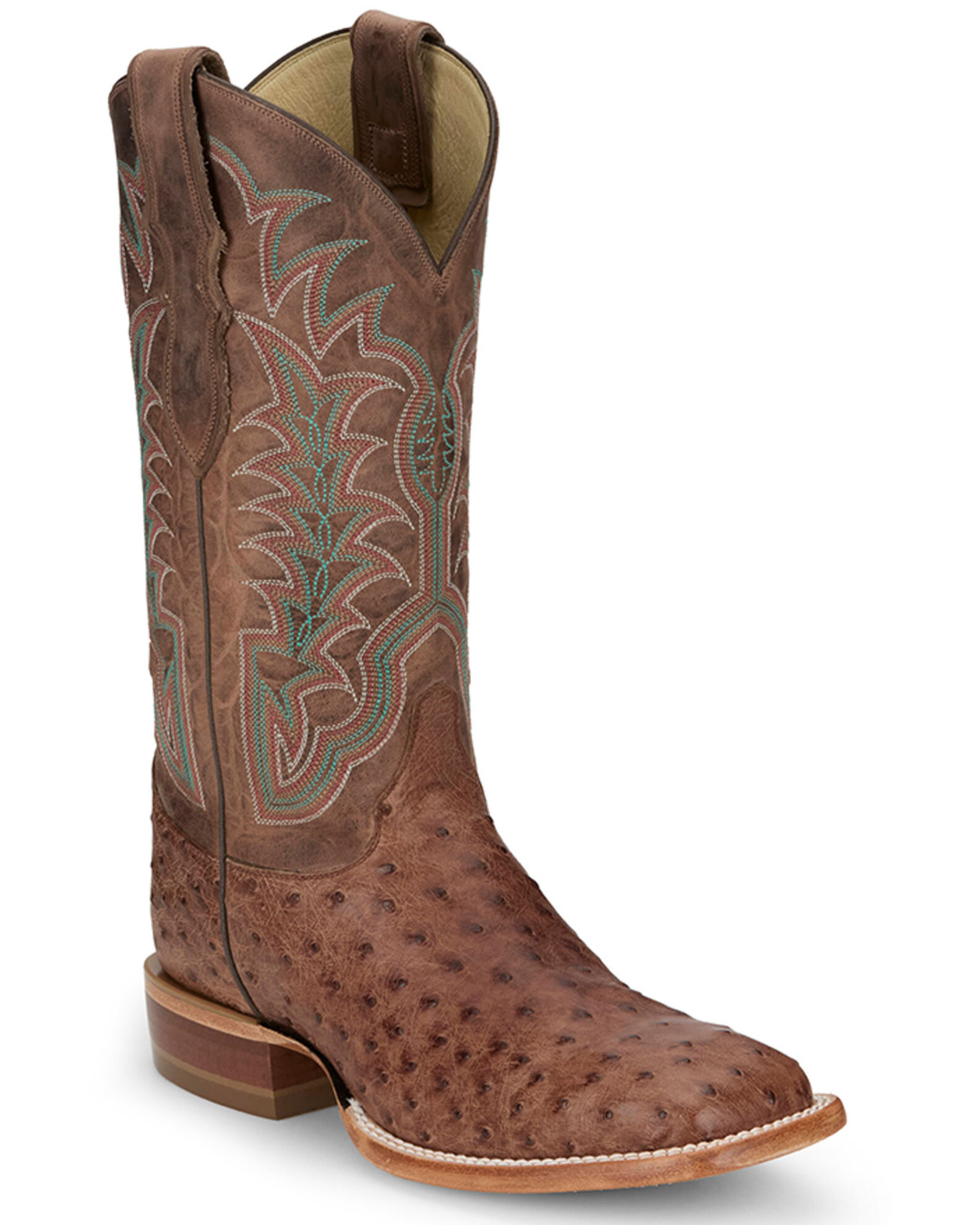 Justin Men s Chisolm Exotic Ostrich Western Boots Broad Square Toe