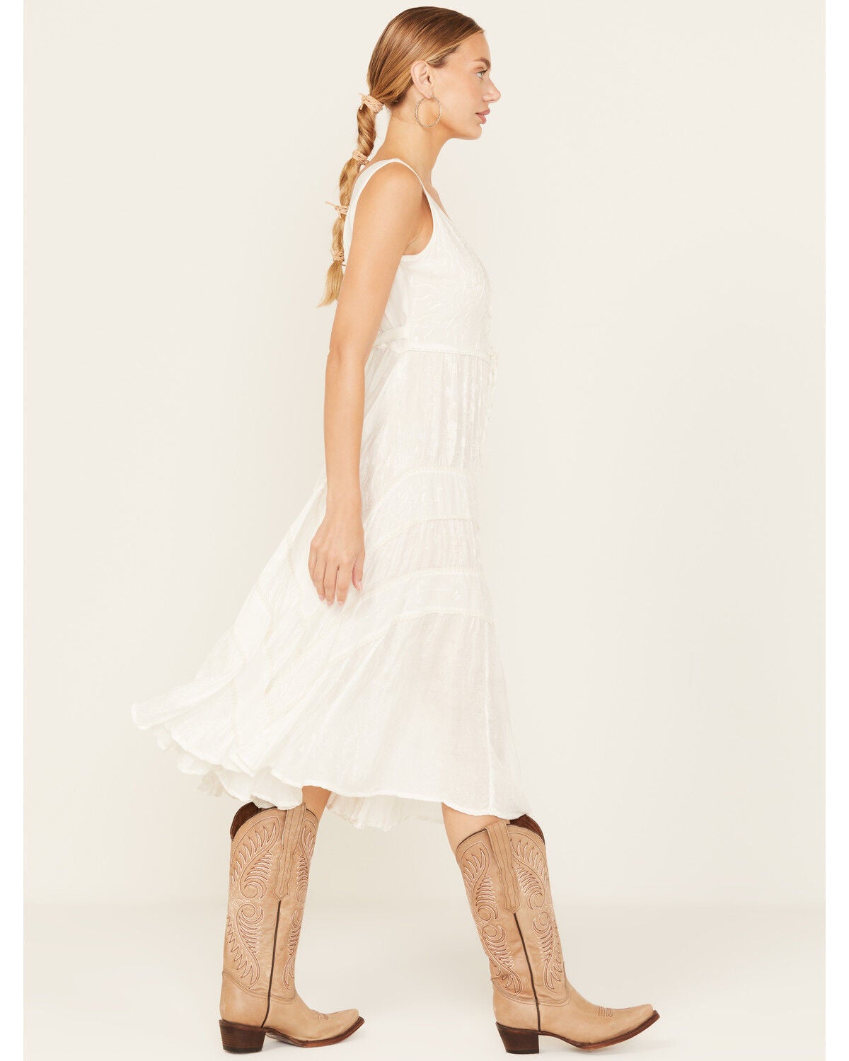 Image #2 - Scully Women's Lace-Up Jacquard Midi Dress, Ivory, hi-res