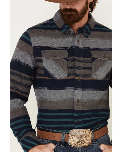 Image #3 - United By Blue Men's Brownstone Responsible Striped Long Sleeve Western Flannel Shirt , Navy, hi-res