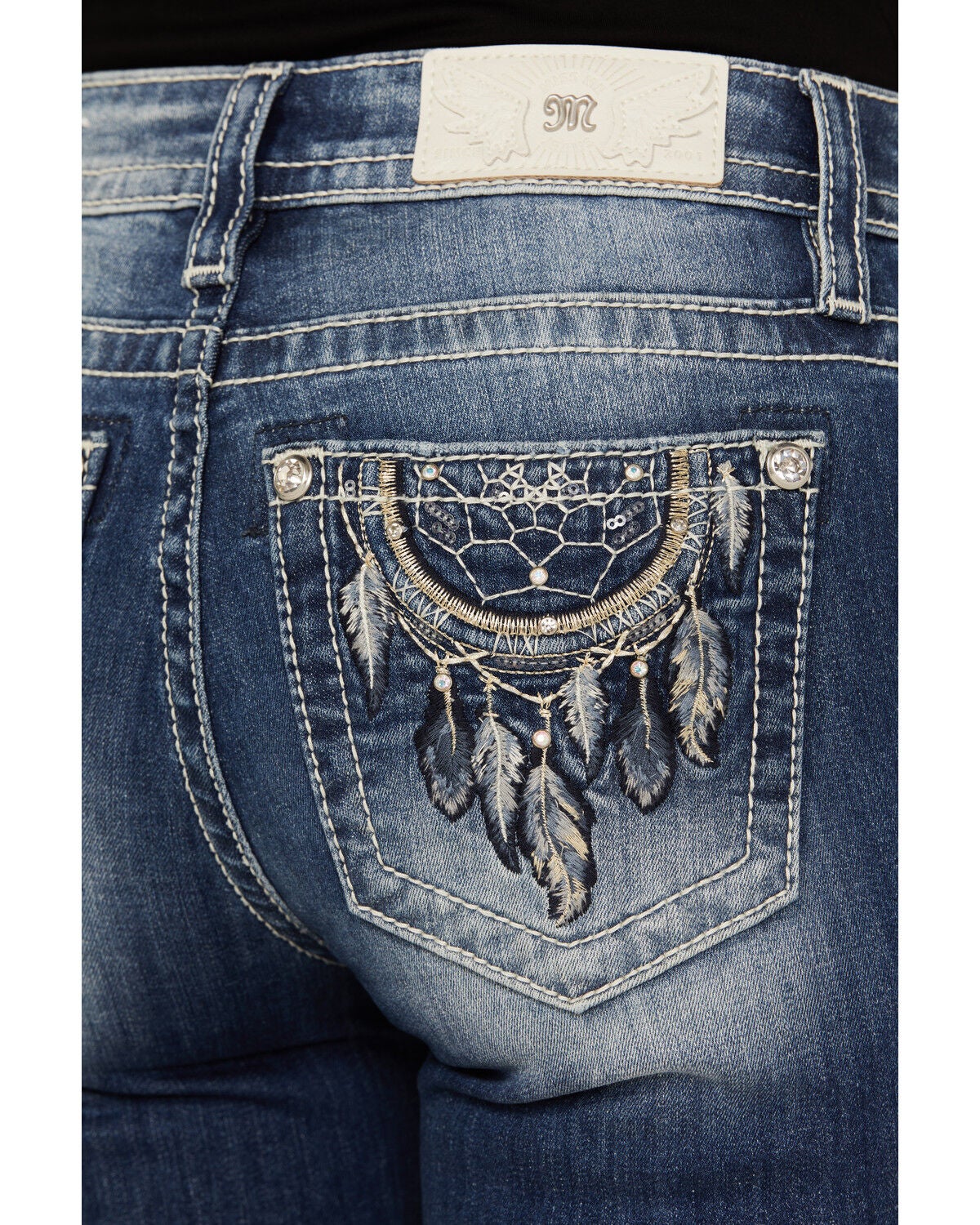 Miss Me Women's Medium Wash Dream Catcher Pocket Mid Rise Bootcut