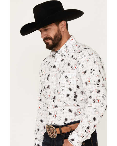 Image #2 - Rough Stock by Panhandle Men's Vegas Card Print Long Sleeve Pearl Snap Western Shirt, White, hi-res