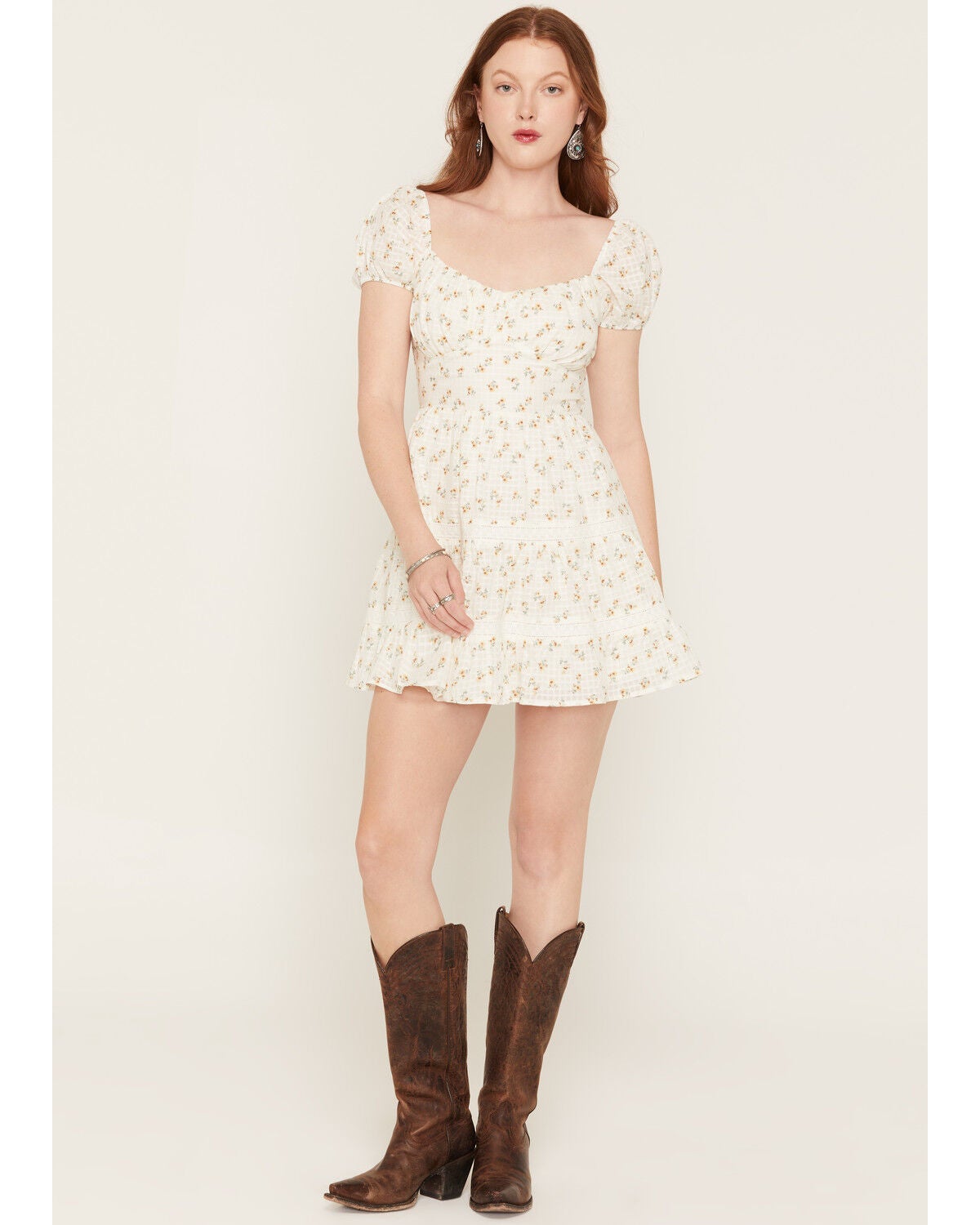 Cleo + Wolf Women's Ivy Floral Print Short Sleeve Mini Dress, Ivory, hi-res