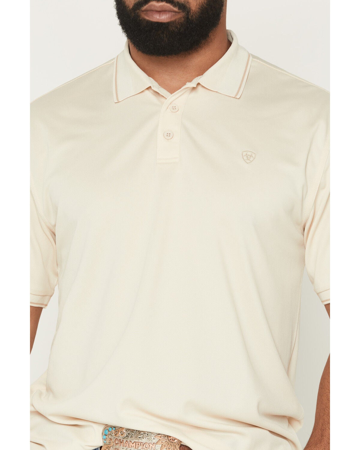 Image #3 - Ariat Men's Fitted Logo Short Sleeve Polo, Cream, hi-res