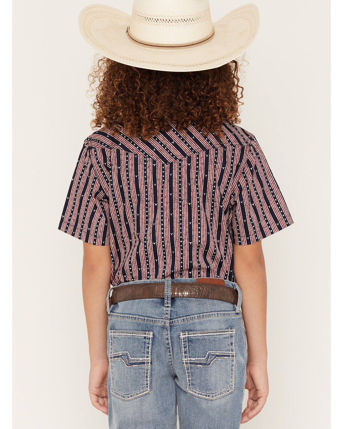 Image #4 - Cody James Boys' Steer Head Stars & Stripes Short Sleeve Snap Western Shirt, Navy, hi-res
