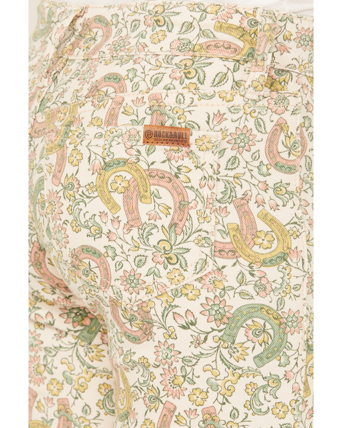 Image #4 - Rock & Roll Denim Girls' Floral Print Flare Stretch Denim Jeans, Beige, hi-res