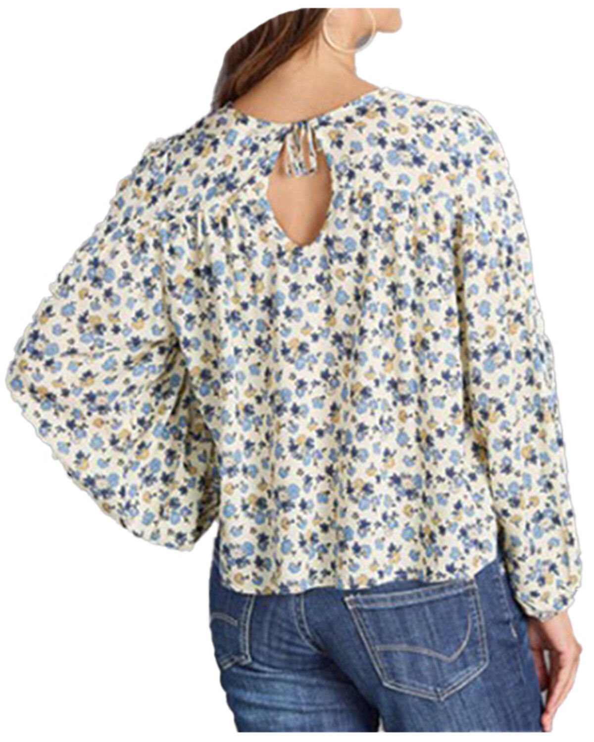 Image #2 - Stetson Women's Field Flowers Printed Peasant Blouse, Cream, hi-res