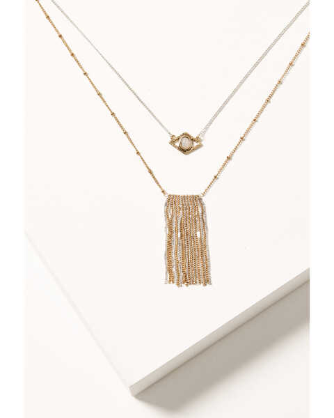 Image #1 - Shyanne Women's Gold & Silver Evil Eye Fringe Double Layered Necklace, Silver, hi-res