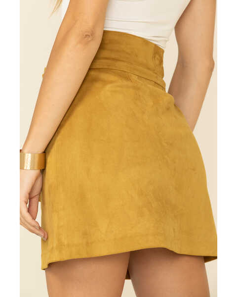 Molly Bracken Women's Suede Belted Skirt , Dark Yellow, hi-res