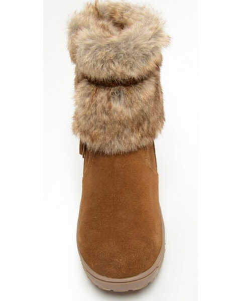 Image #3 - Minnetonka Women's Everett Suede Fur Boots - Round Toe, Brown, hi-res