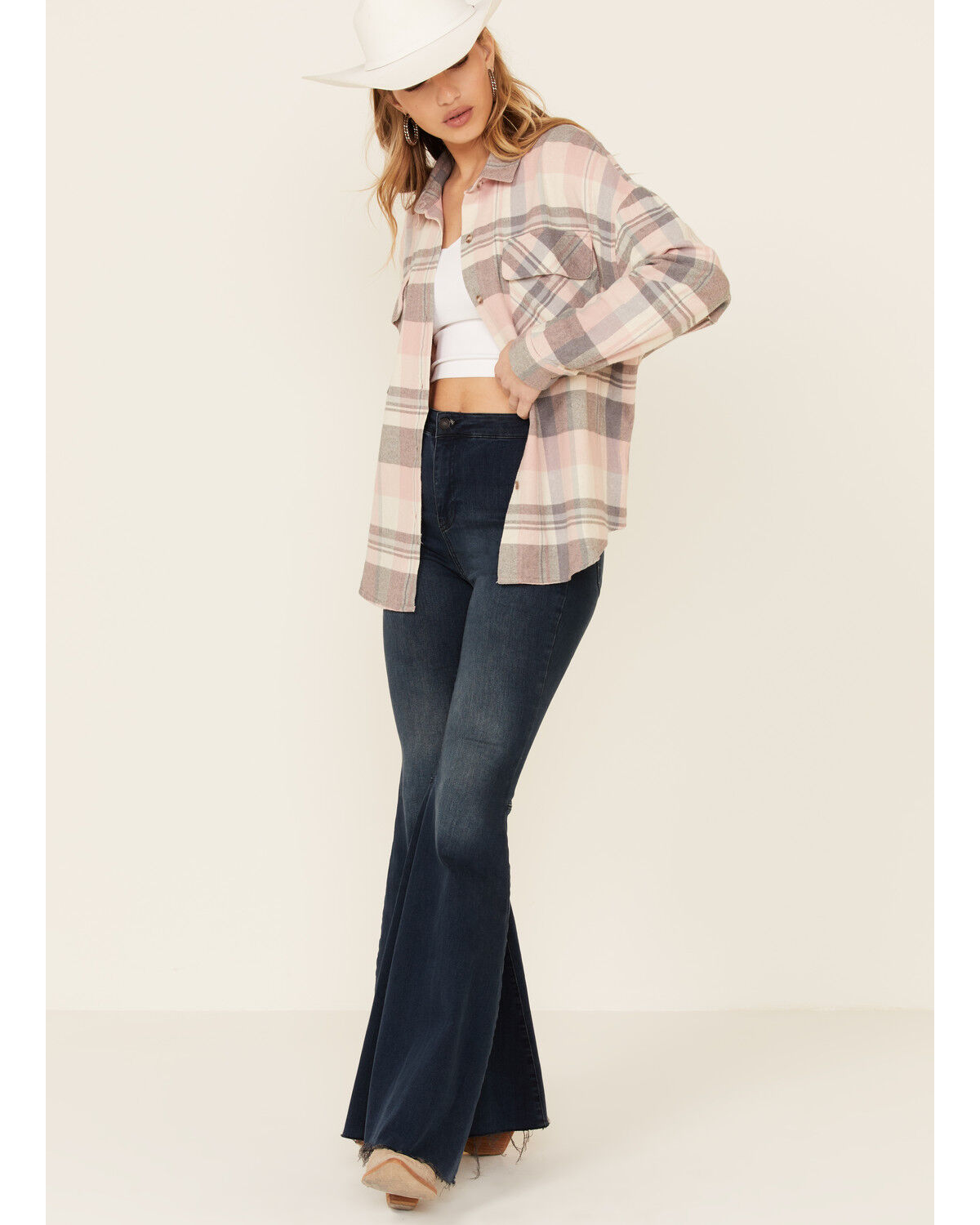 womens pink and black plaid shirt