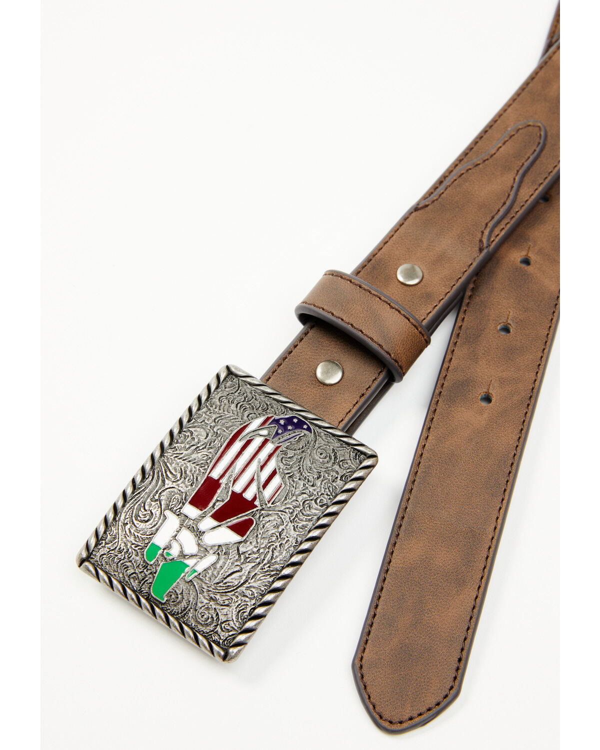 Image #2 - Cody James Boys' Tex Mexico Thunder Bird Leather Belt, Brown, hi-res