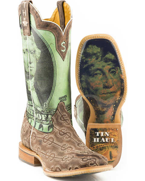 Tin Haul Men's Duece Take The Money And Run Western Boots - Broad Square Toe, Brown, hi-res