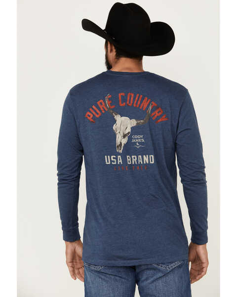Cody James Men's Country On Steerhead Logo Long Sleeve Graphic T-Shirt , Navy, hi-res