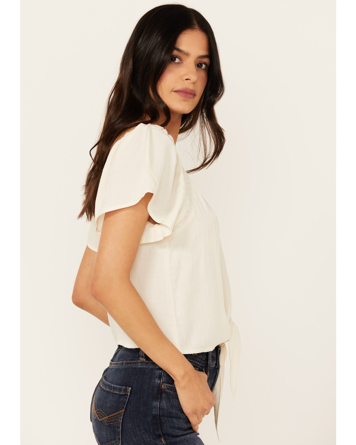 Image #2 - Idyllwind Women's Tern Flutter Sleeve Tie Front Top, Ivory, hi-res