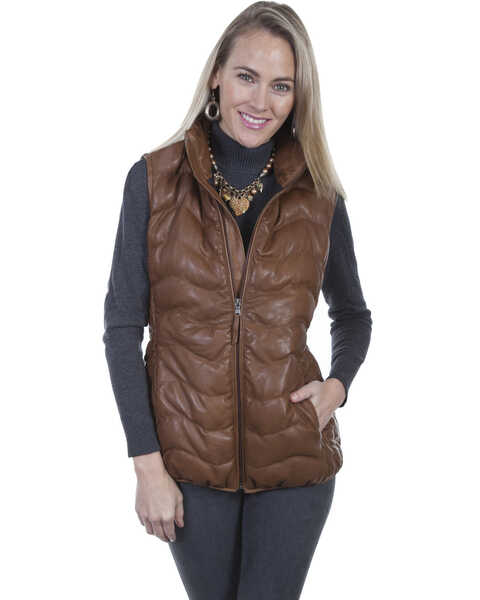 Leatherwear by Scully Women's Quilted Leather Vest , Cognac, hi-res