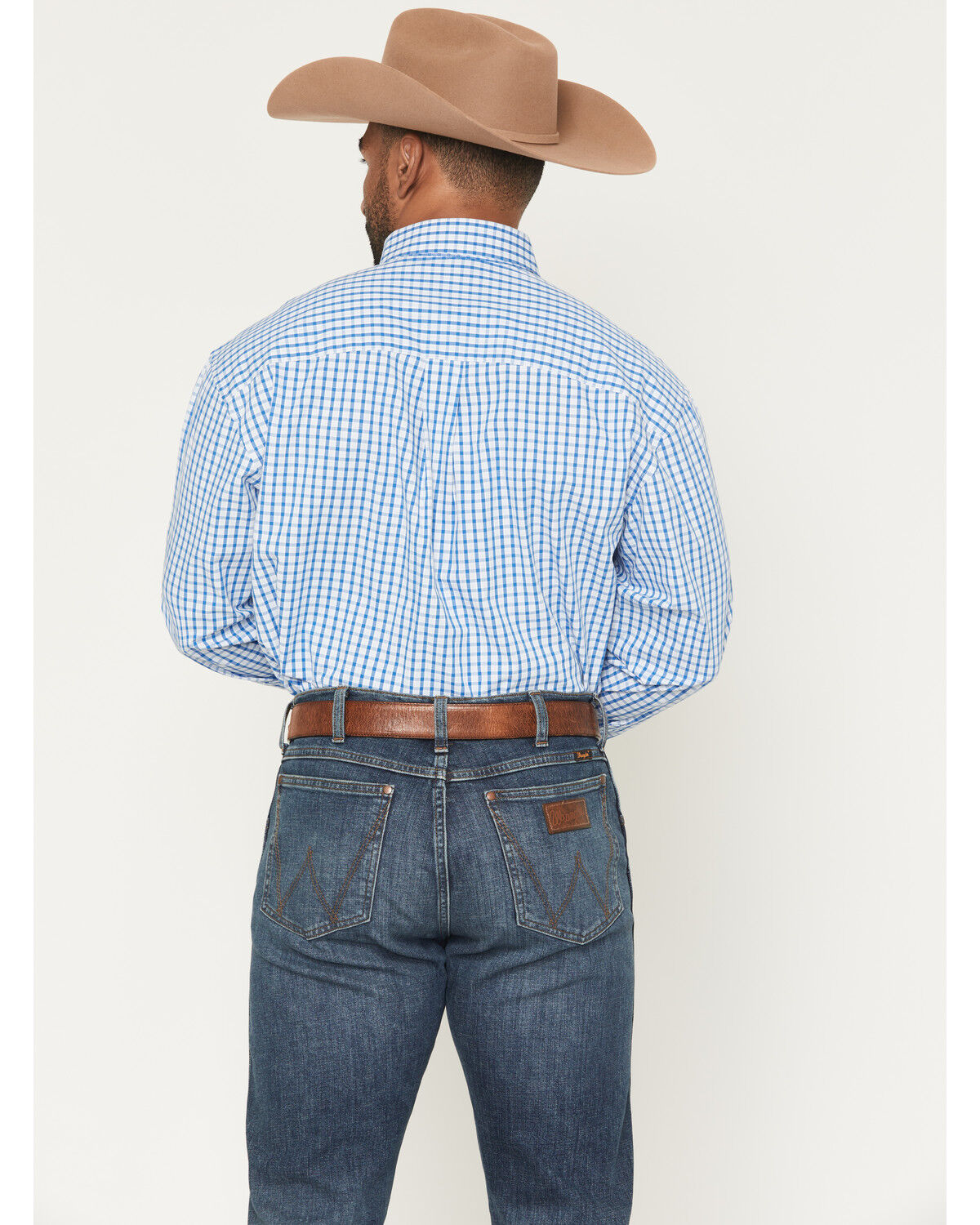 Image #4 - George Strait by Wrangler Men's Plaid Print Long Sleeve Button-Down Stretch Western Shirt, Blue, hi-res