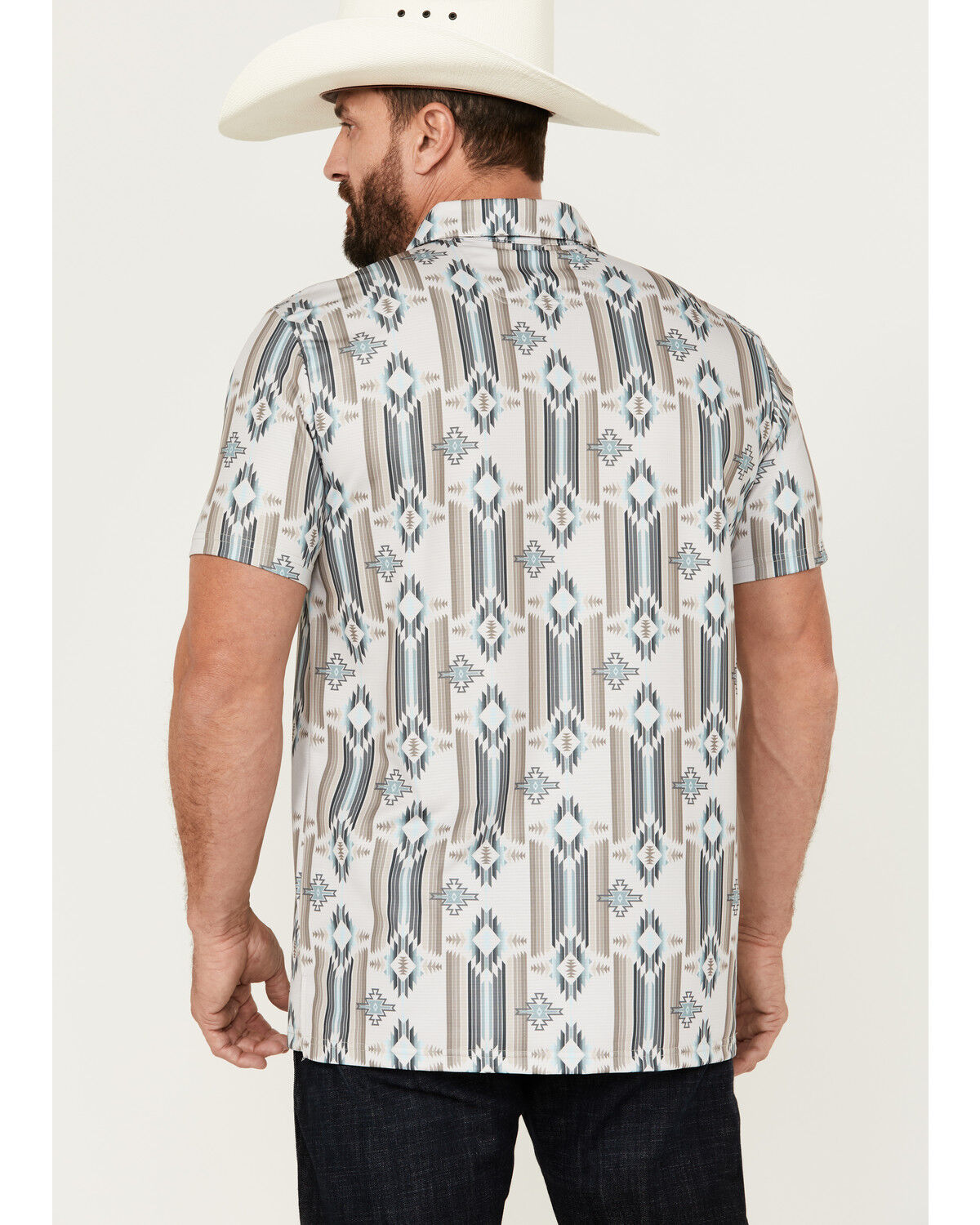 Image #4 - Rock & Roll Denim Men's Southwestern Print Short Sleeve Polo Shirt, Natural, hi-res