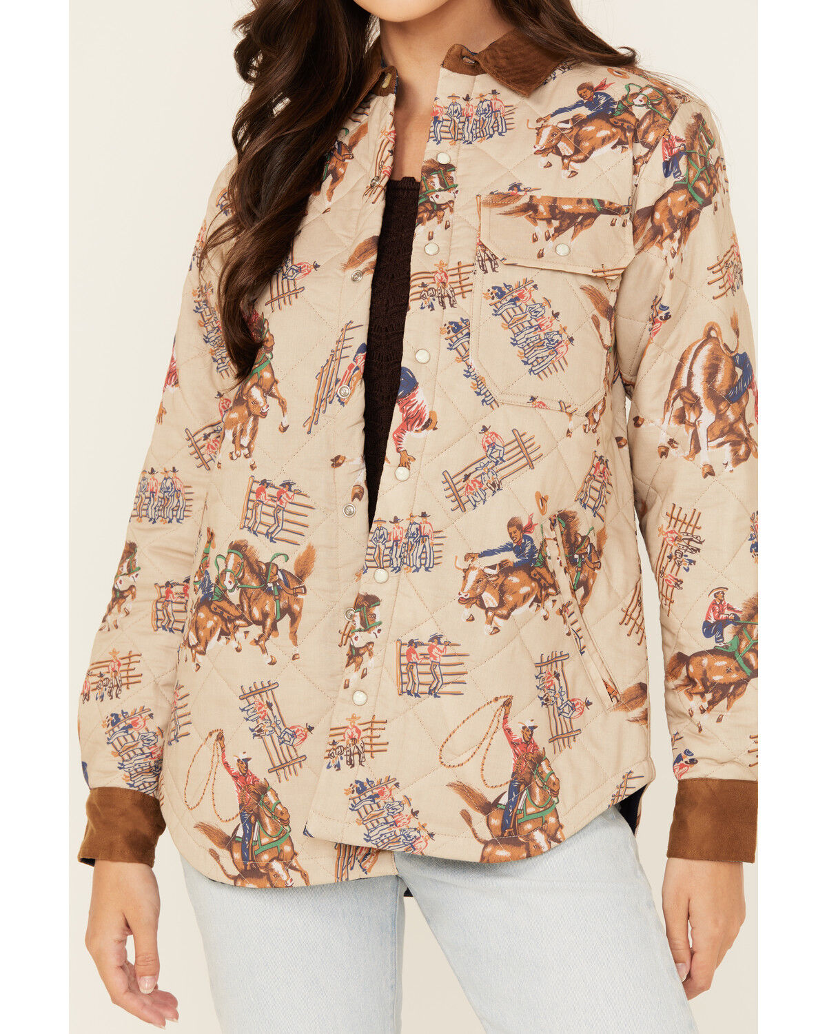 Image #3 - Tasha Pollizzi Women's Rodeo Conversation Print Snap Quilted Jacket, Tan, hi-res