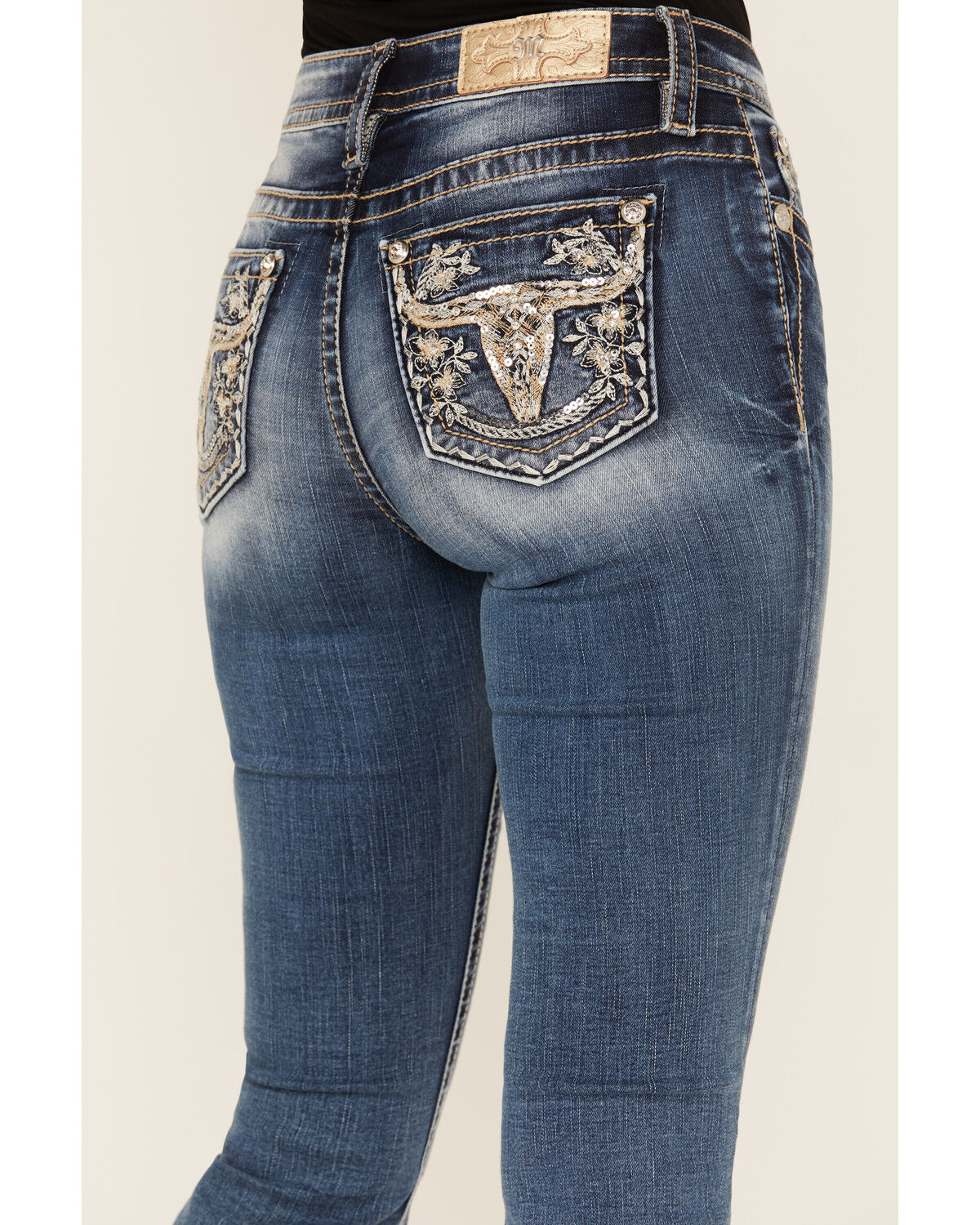 Image #2 - Miss Me Women's Dark Wash Mid Rise Stretch Bootcut Jeans, Dark Wash, hi-res