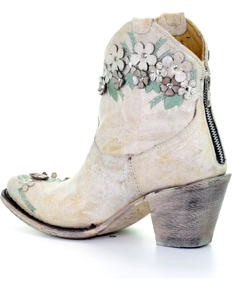 Corral Women's White Floral Overlay Booties - Round Toe , White, hi-res