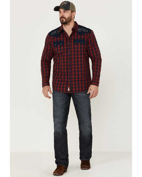 Image #2 - Moonshine Spirit Men's Jefferson Small Plaid Embroidered Long Sleeve Snap Western Shirt , Red, hi-res