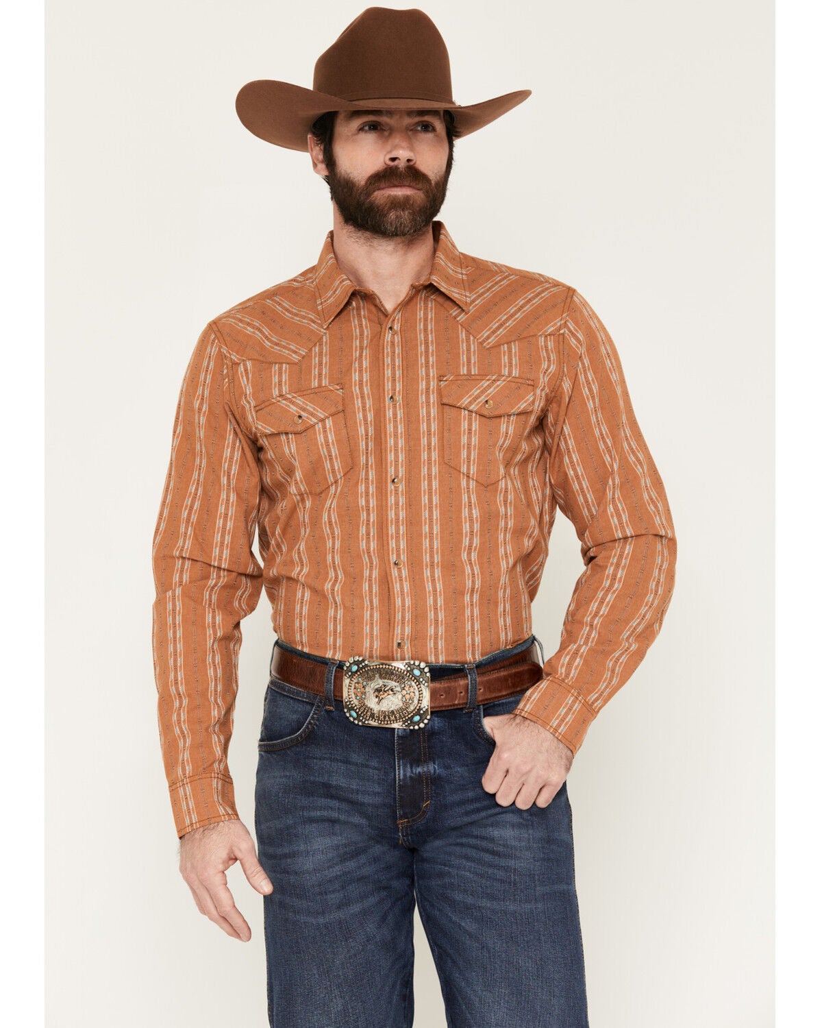 Gibson Trading Co Men's Red Rock Striped Print Long Sleeve Snap Western Shirt - Big, Rust Copper, hi-res