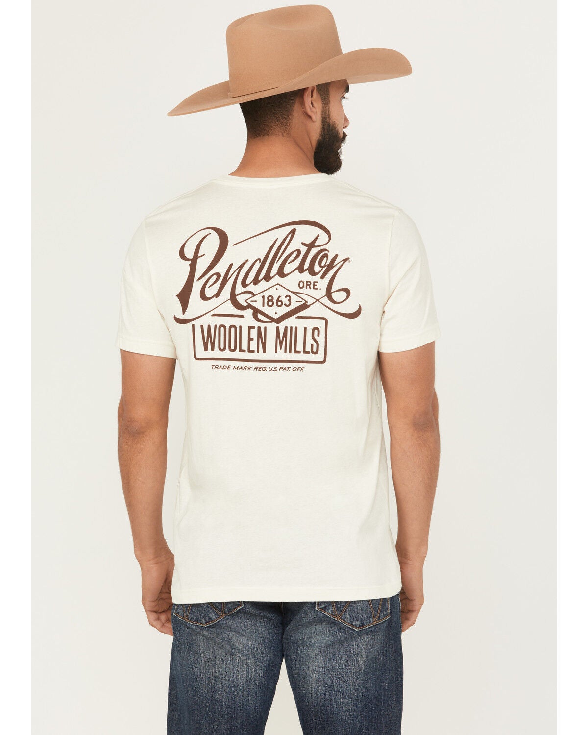 Image #1 - Pendleton Men's Boot Barn Exclusive Script Logo Short Sleeve Graphic T-Shirt, Natural, hi-res