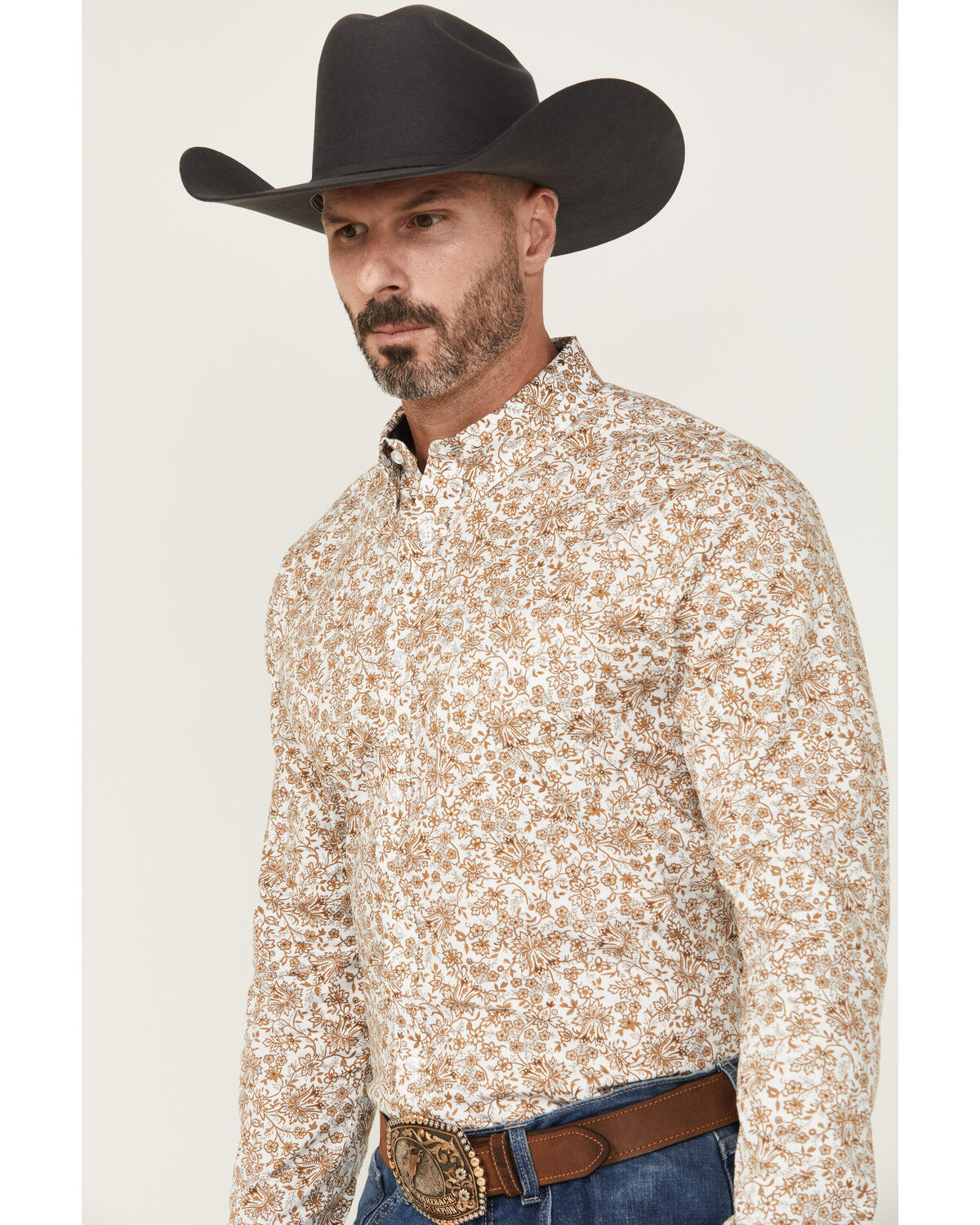 Image #2 - Cody James Men's Waylen Floral Print Long Sleeve Button-Down Stretch Western Shirt, Brown, hi-res