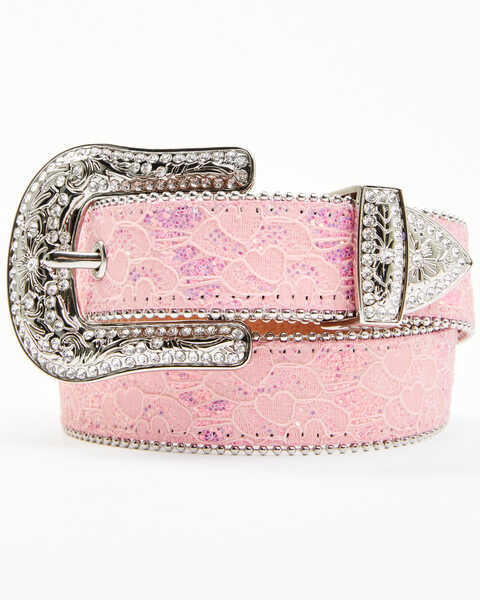 Shyanne Girls' Sparkle & Rhinestone Ombre Leather Belt, Pink, hi-res
