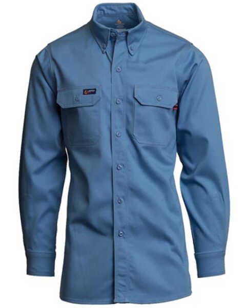 Lapco Men's FR Solid Long Sleeve Button-Down Western Work Shirt - Big & Tall, Blue, hi-res